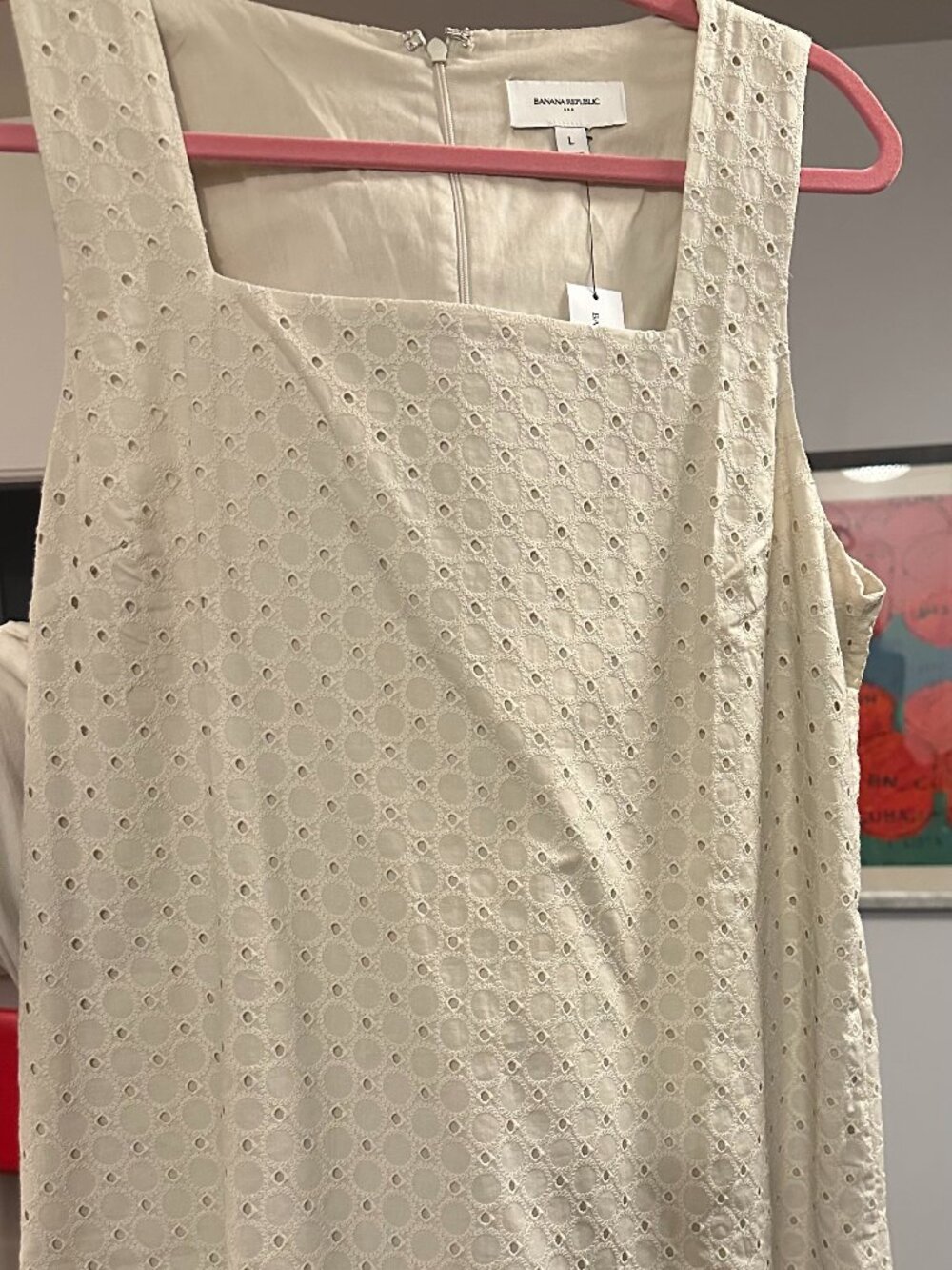Banana Republic Ivory Eyelet Sleeveless Shift Dress, Large NWT